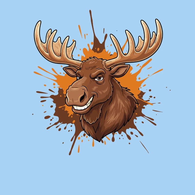 Moose head with orange splash