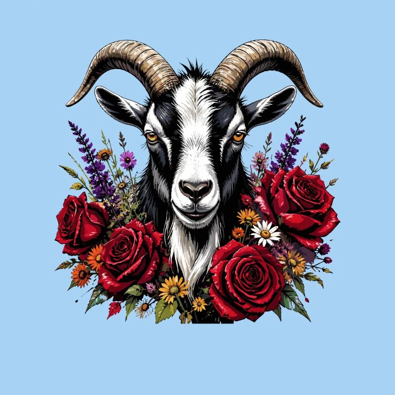 Goat's head with rosary wreath