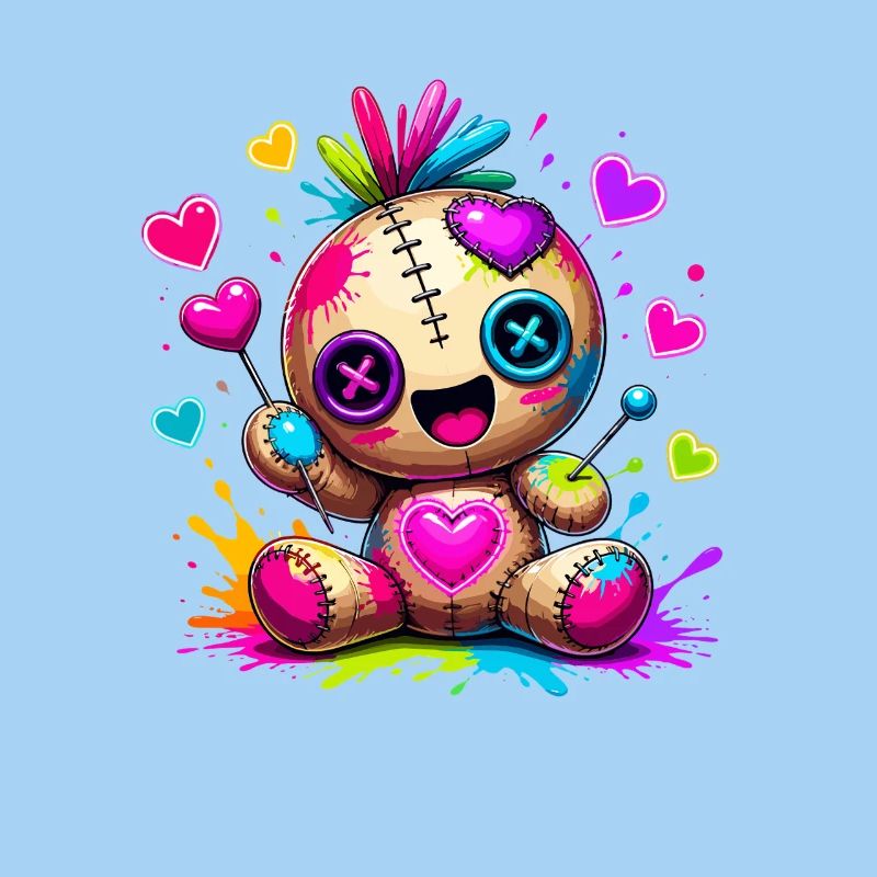 Patchwork cuddly toy with neon hearts