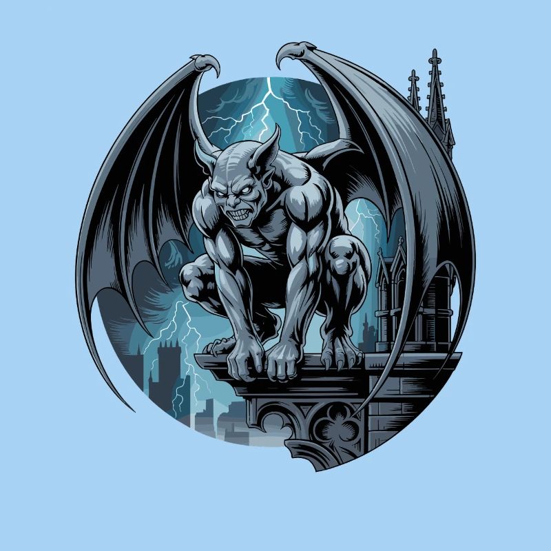 Gothic Gargoyle Dämon bei Gewitter auf Kathedrale