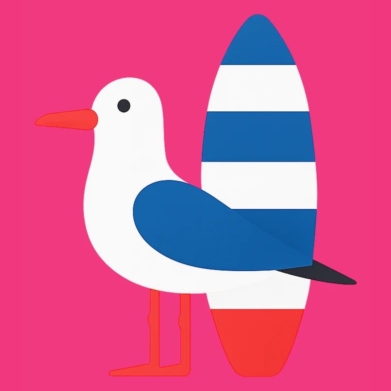 Möwe mit Surfbrett