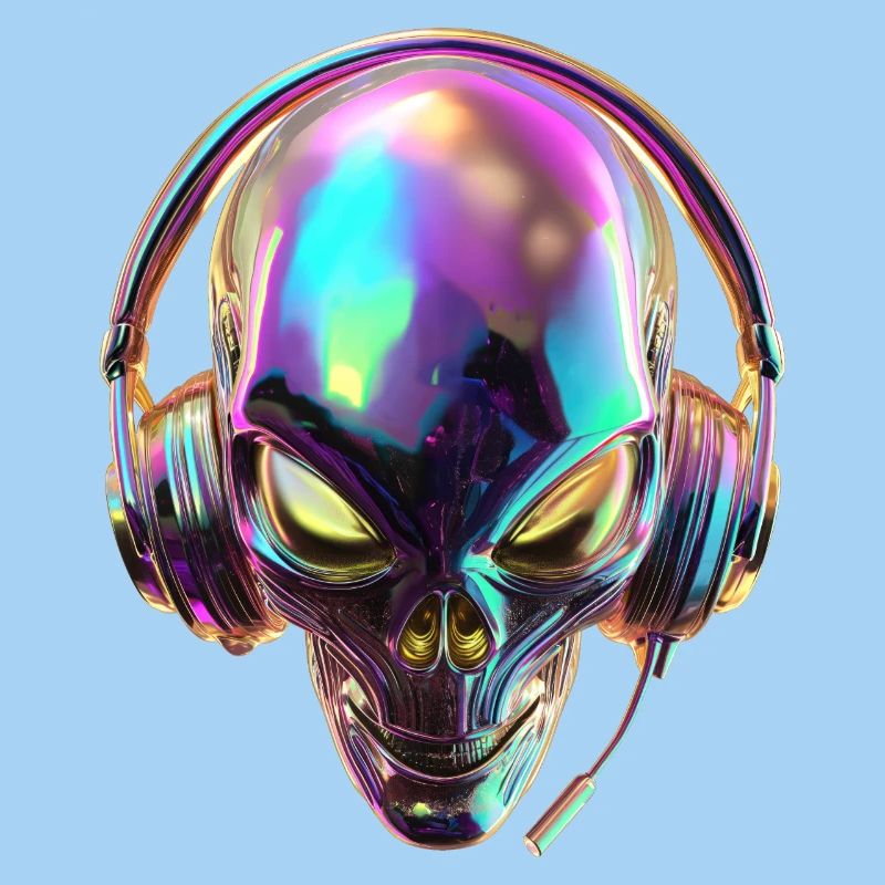 Chromatischer Alien-Kopf mit Kopfhörern