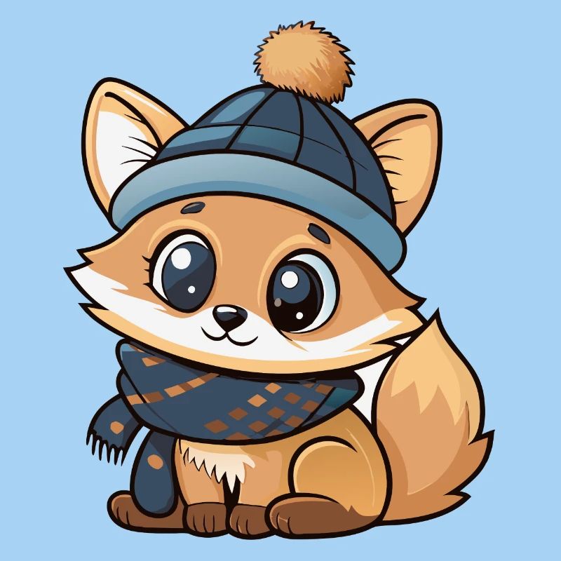 Renard mignon avec écharpe et chapeau à pompon.