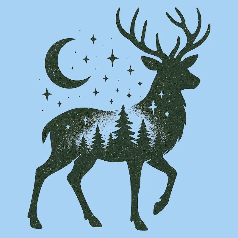 Star Forest Deer Silhouette