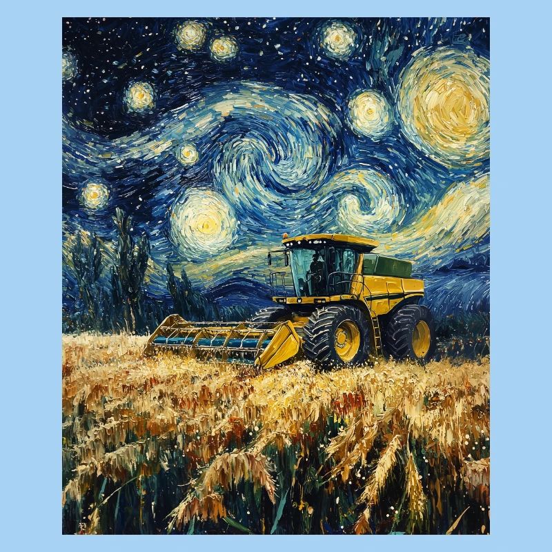 moissonneuse-batteuse fermier style van gogh étoilé