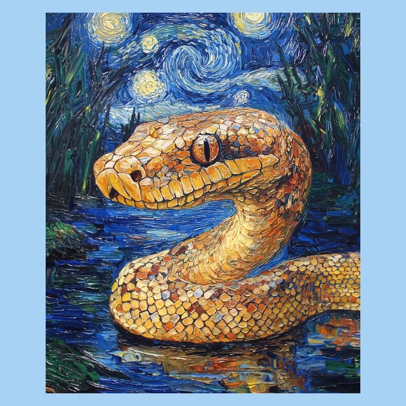 Snake Python Van Gogh Style Starry Night
