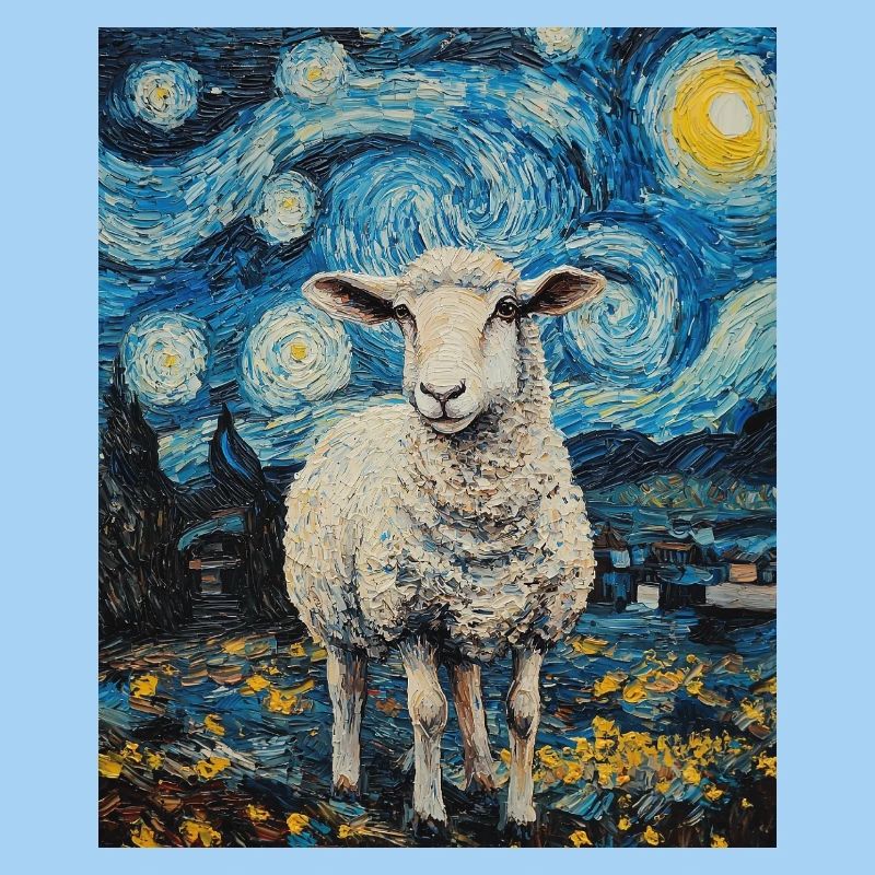 Sheep Van Gogh Style Starry Night