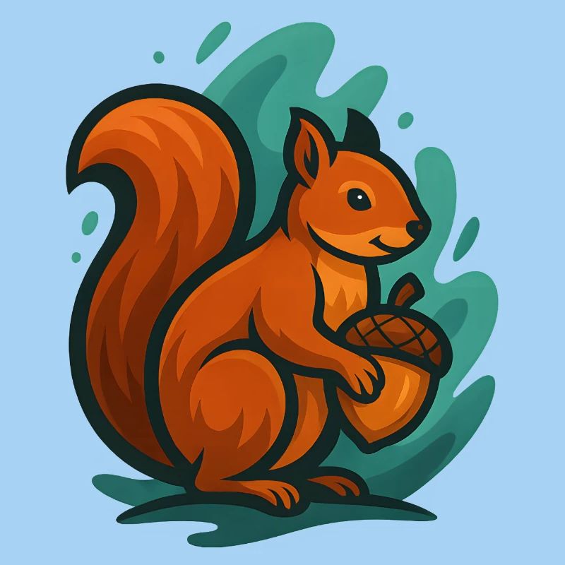 Squirrel with nut in colorful waves
