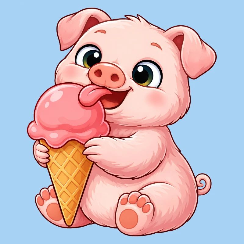 Süßes Schweinchen mit Eis Cartoon