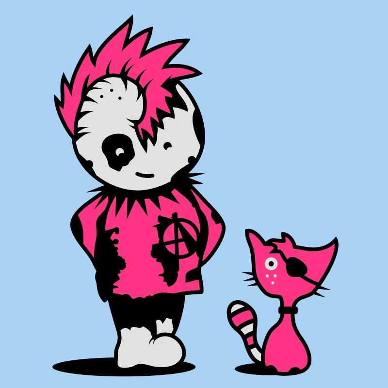 Ein kleiner Punk mit einer kleinen Katze