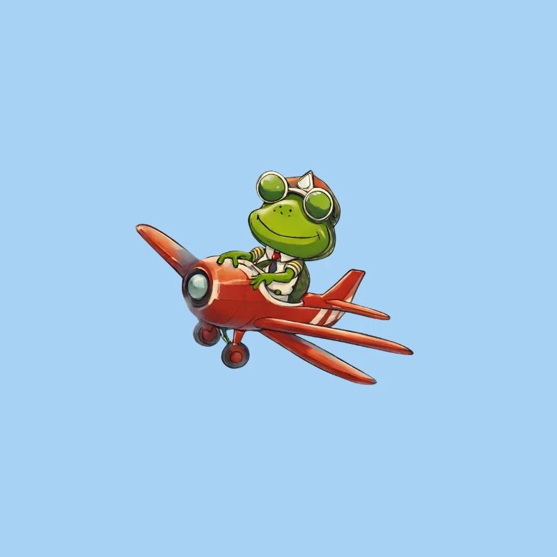 Pilot frog in a red plane