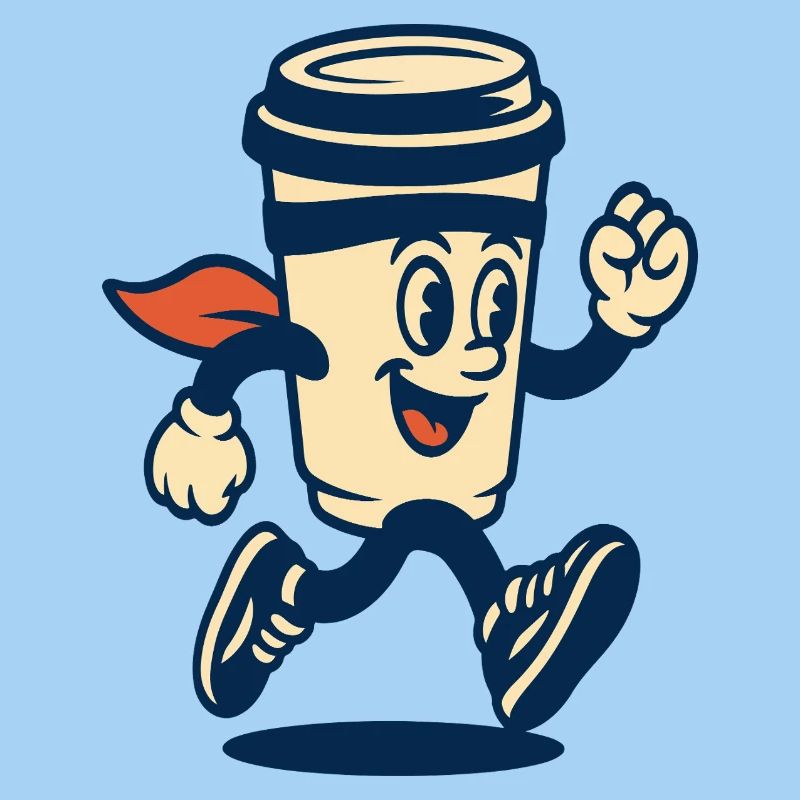 Laufendes Kaffeetassen-Maskottchen