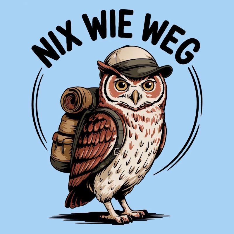 Wandernde Eule mit Rucksack