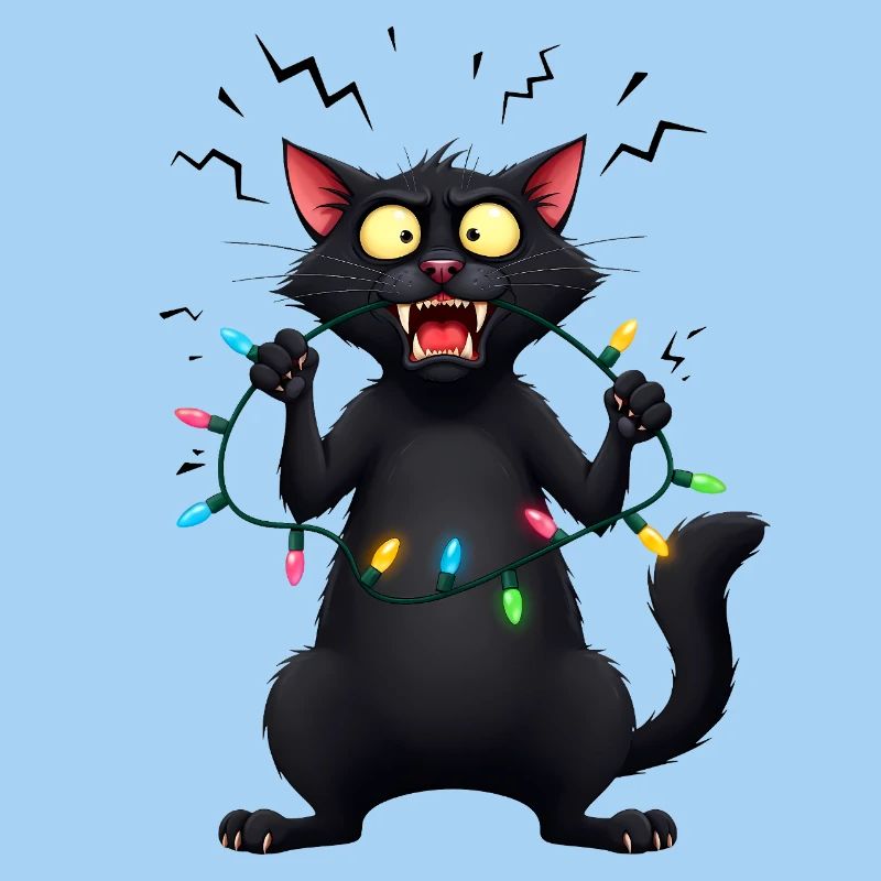 Freche böse Katze Lichterkette Weihnachten lustig