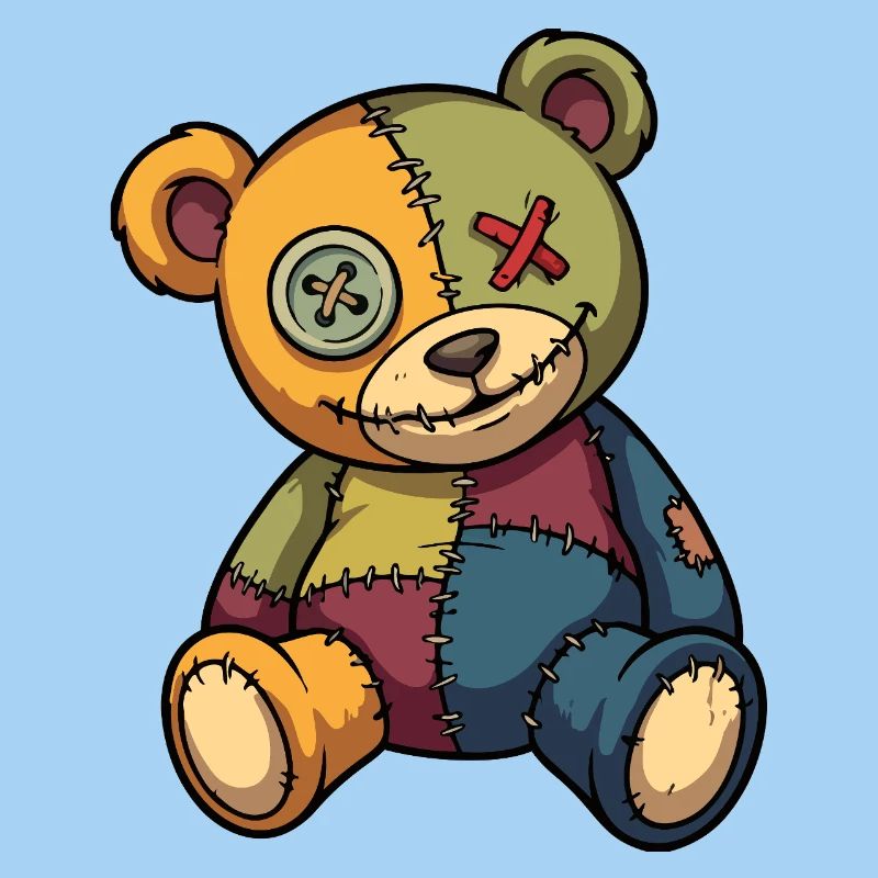 Patchwork Teddy Bear Unique Made of Patch Button Eye