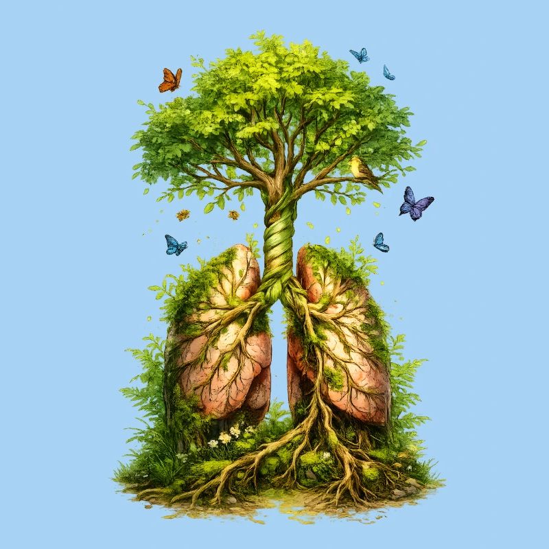 Tree grows from green lungs