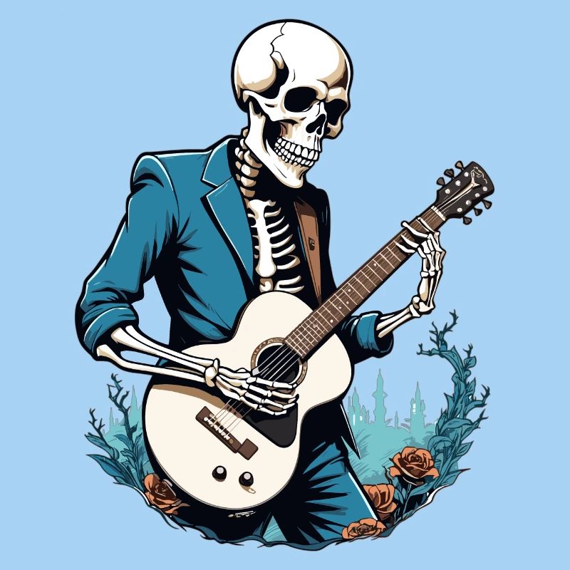 Skeleton with guitar