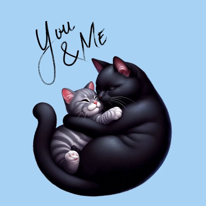 You and me black and grey cat grey version