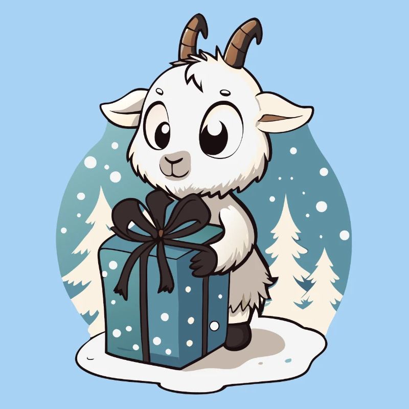 Cute goat unwrapping gift