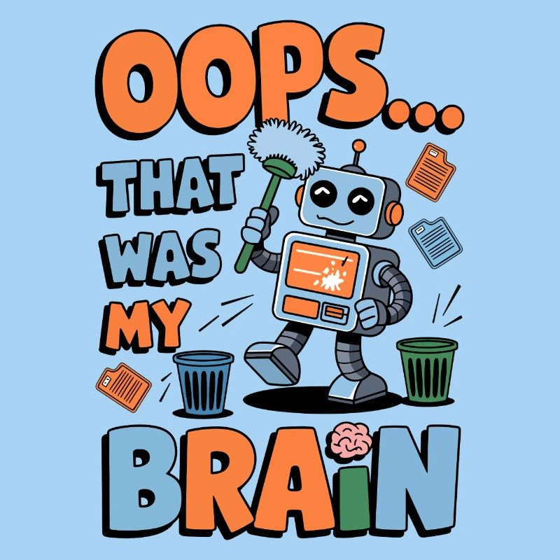 Funny Robot Brain Error Retro Cartoon Design