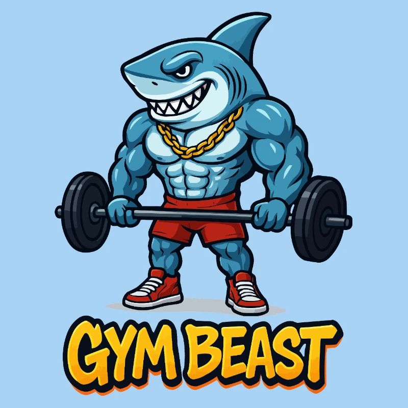 Shark Muscles Comic Bodybuilder