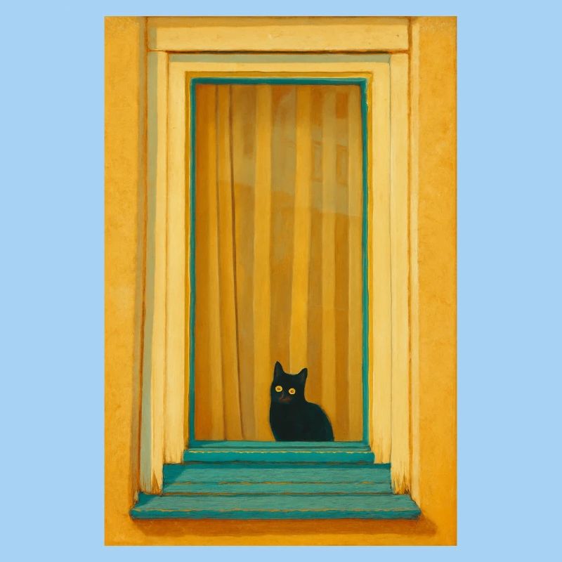 Cat in Turquoise Window Frame