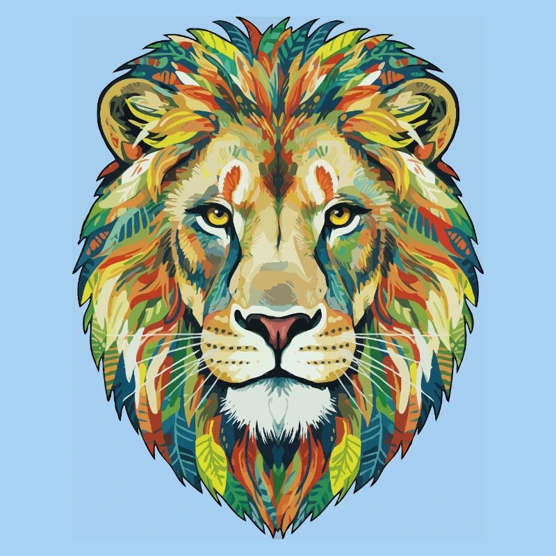 Colorful Lion Head with Leaf Pattern