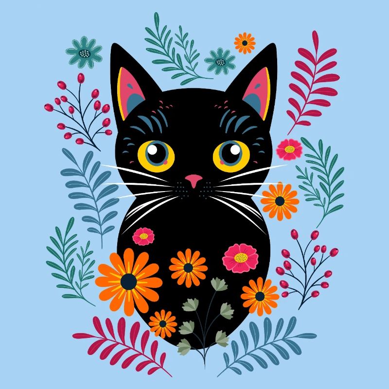 Chat et fleurs sauvages