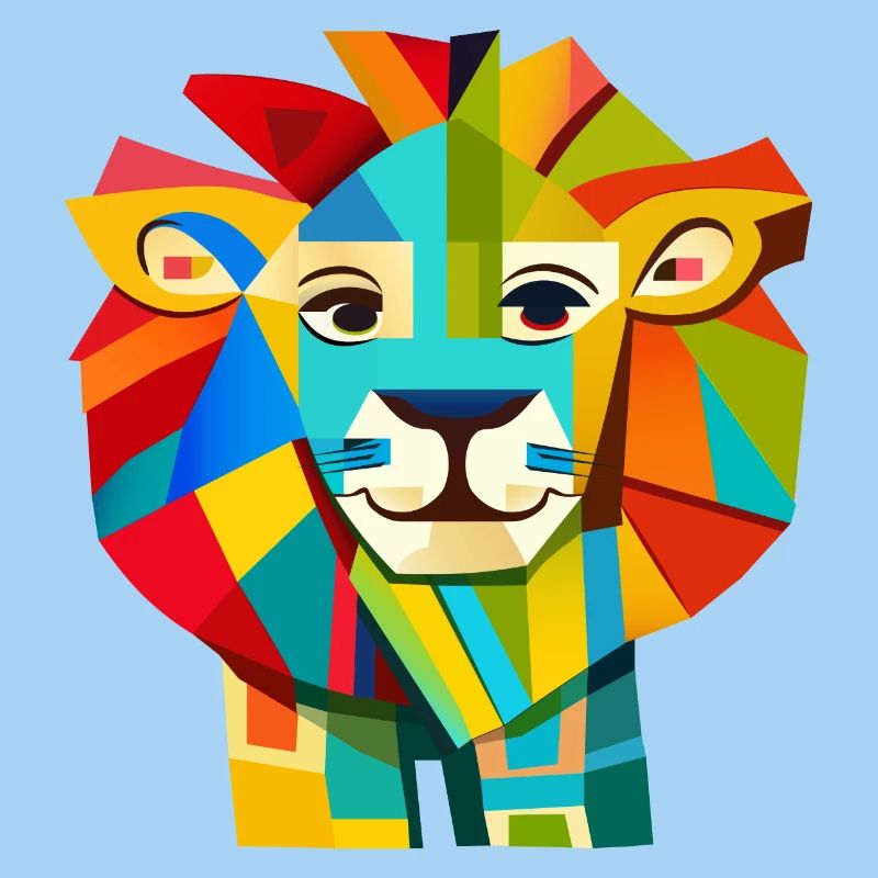 Lion abstrait (formes géométriques, coloré)