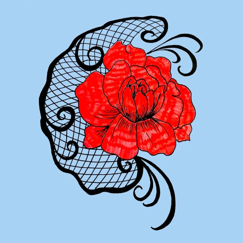 Red flower in net pattern