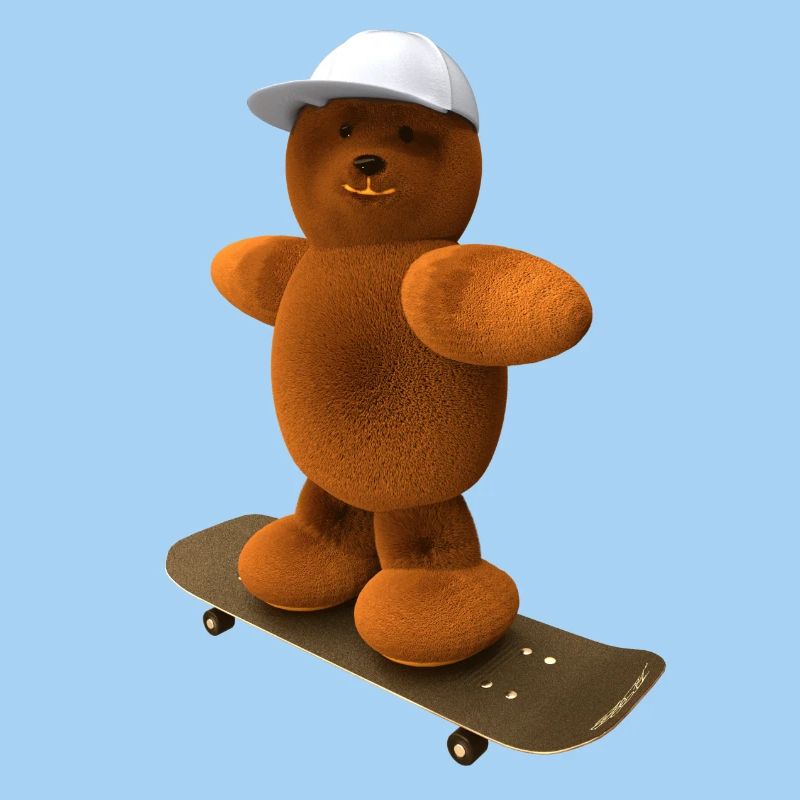 Bär auf Skateboard mit Basecap