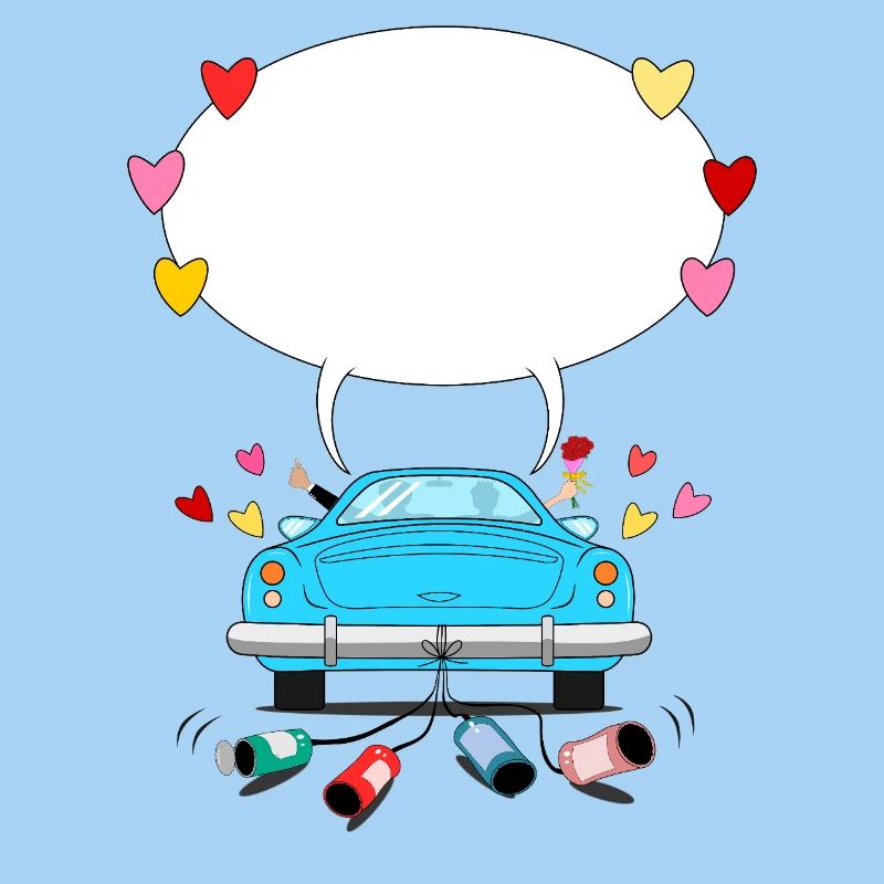 Wedding car with speech bubble in blue