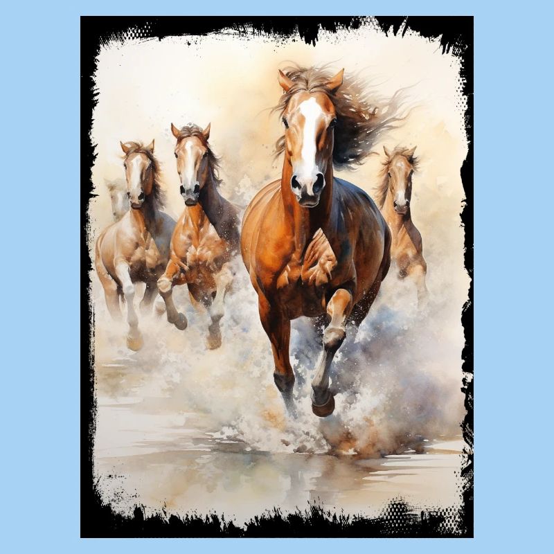 Wild Horses Group Beach Sand Water Splash