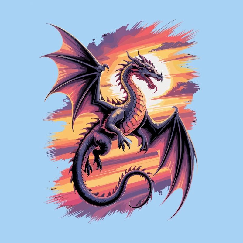 Fantasy dragon at sunset