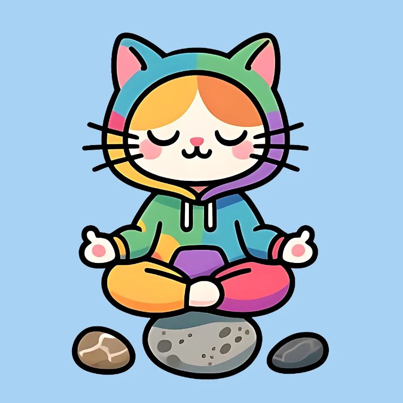 Meditative Regenbogen-Zen-Katze