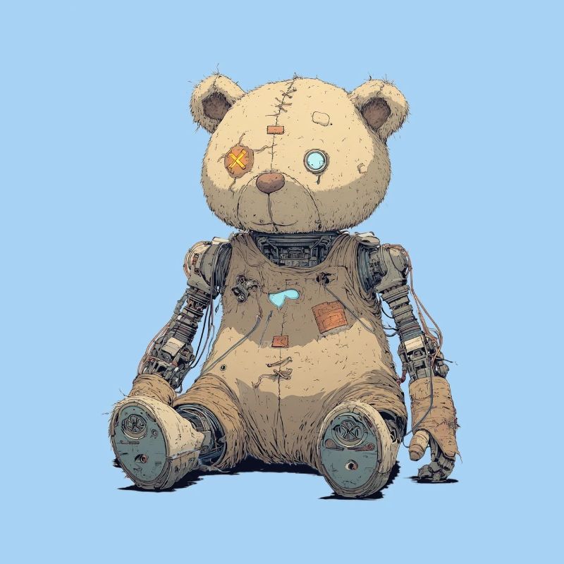 Geflickter Teddybär in Rusty Robot