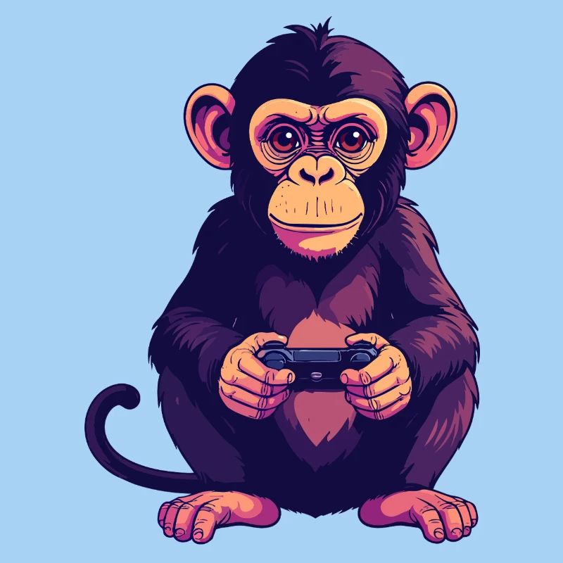 Monkey on controller playing console gaming