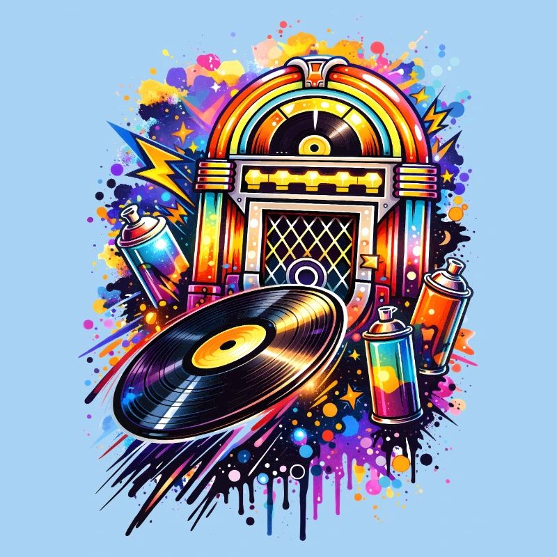 Juke-box coloré dans un style graffiti avec disque vinyle
