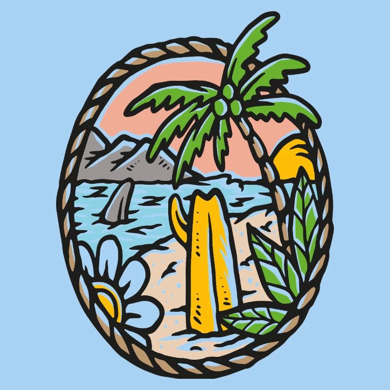 Beach Dream Palm Tree Waves Circle Frame