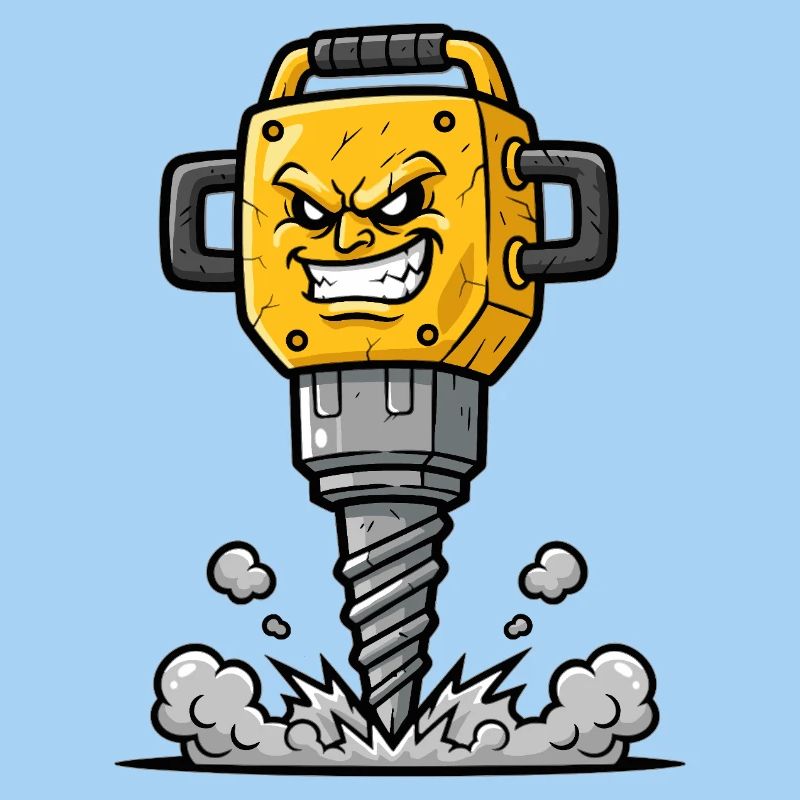Angry Drill Cartoon with Explosion