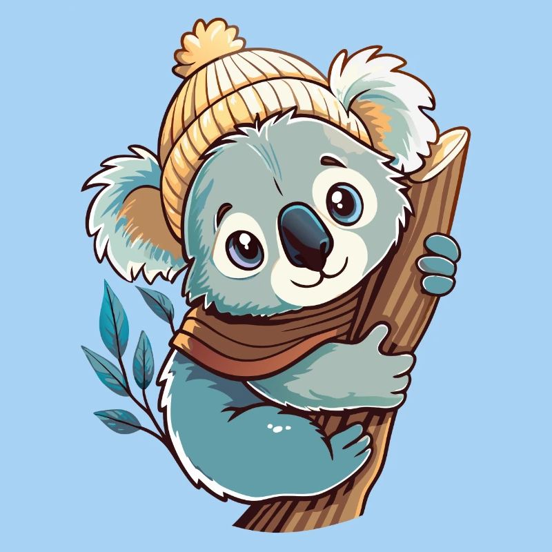 Mignon koala avec écharpe et chapeau à pompon.