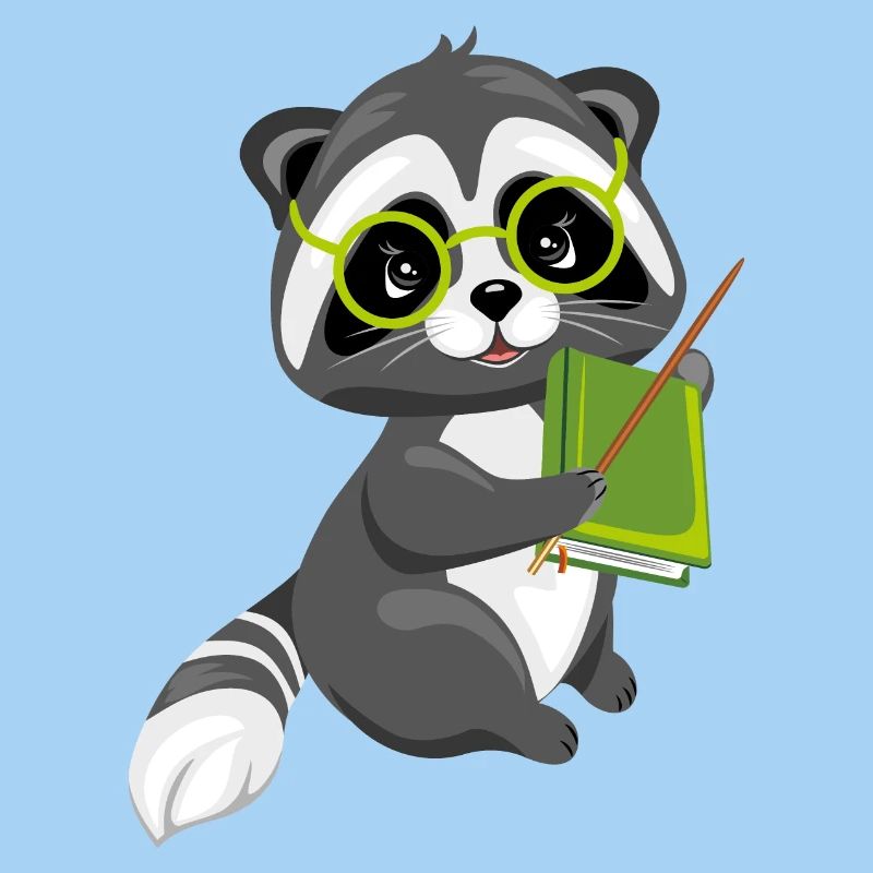 Cute smart raccoon with a book