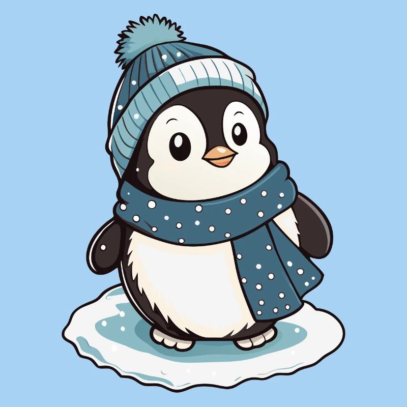 Cute penguin with scarf and bobble hat.