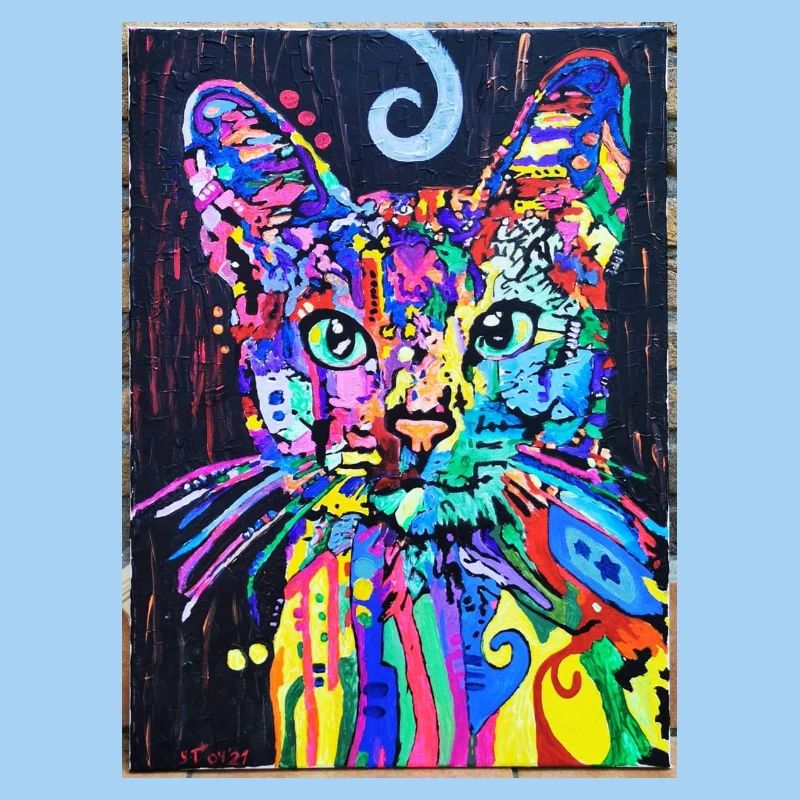Katzenportrait mit Psychedelic-Design- Pop-Art