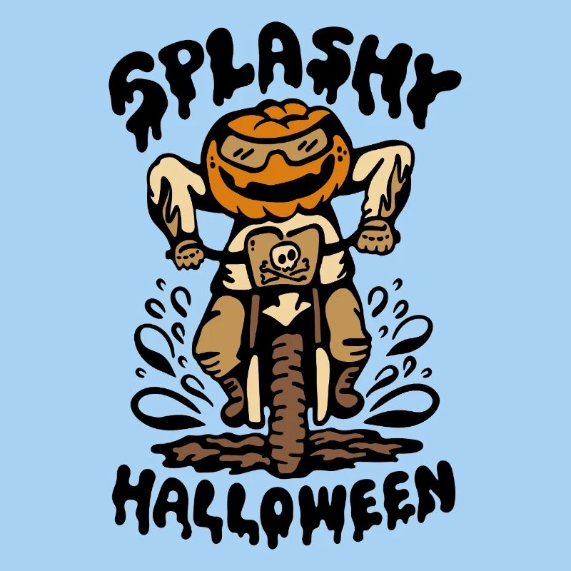Halloween Pumpkin Biker Splashing Through Mud