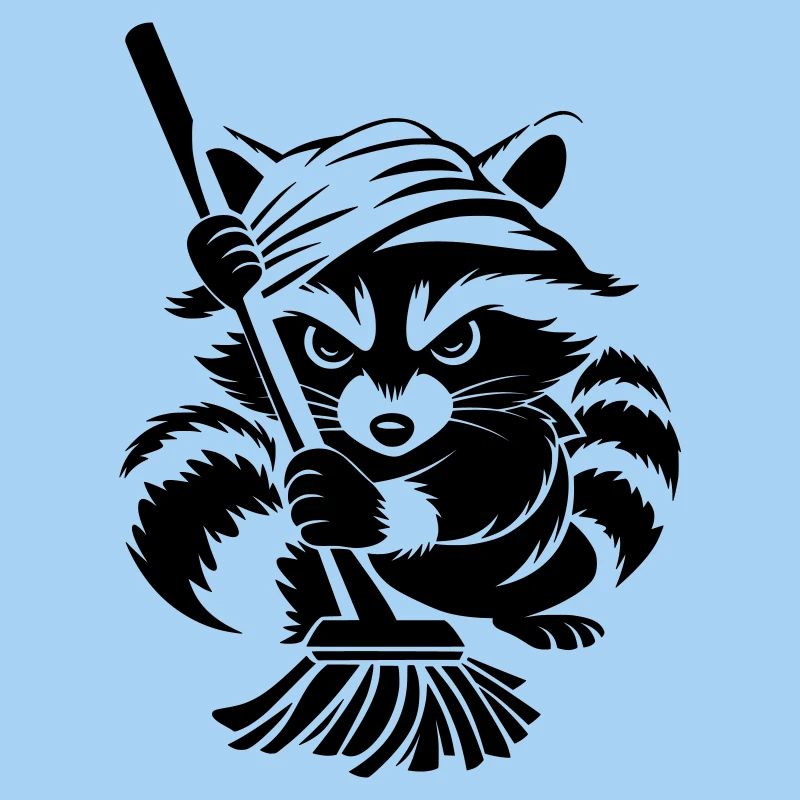 Waschbär mit Handtuch & Wischmopp