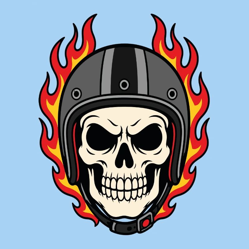 Flammender Totenkopf mit Motorradhelm