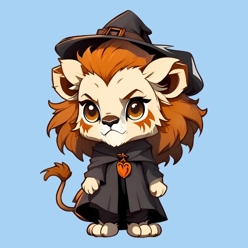 Niedlicher Halloween Löwe mit Hexenhut.