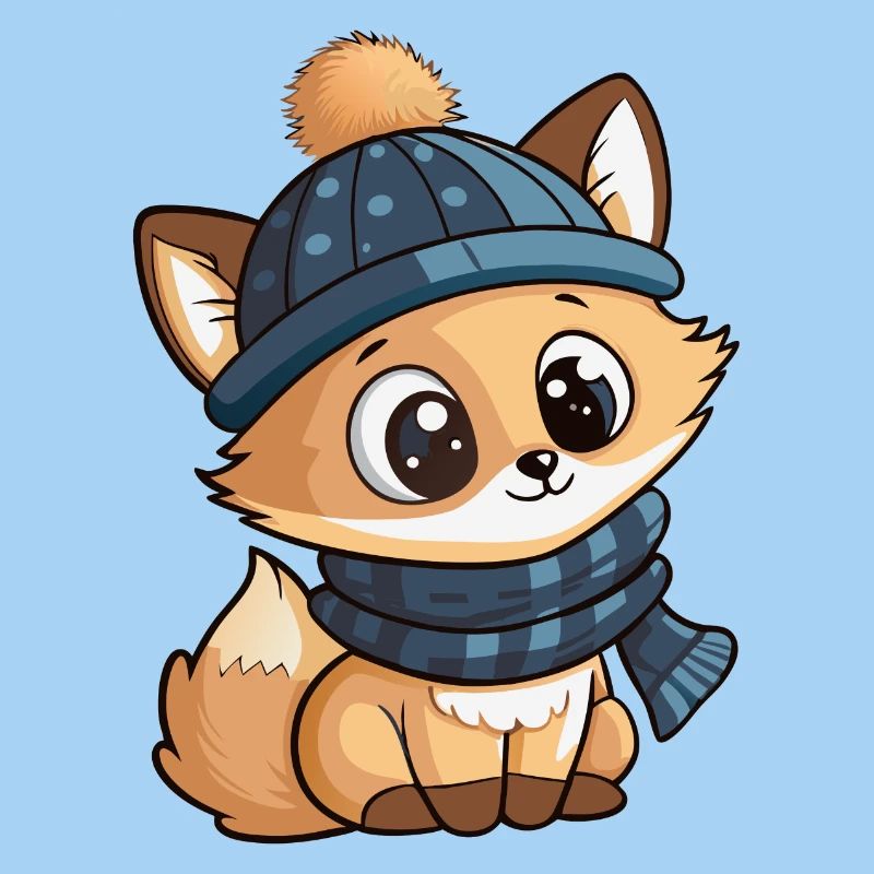 Renard mignon avec écharpe et chapeau à pompon.