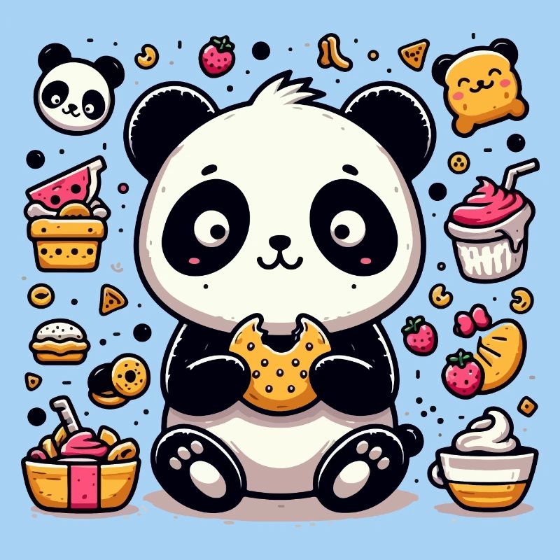 Süßer Panda mit Snacks
